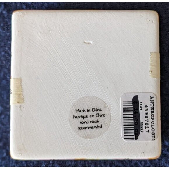 T-Monogram Anthropologie Trinket Box Porcelain White Gold Floral 2 3/4* 2 3/4*1" - Picture 8 of 8